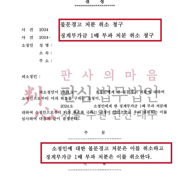 [징계취소] 청탁금지법 소청심사 | 청탁금지법 위반으로 받은 징계처분 취소 청구, 취소 결정