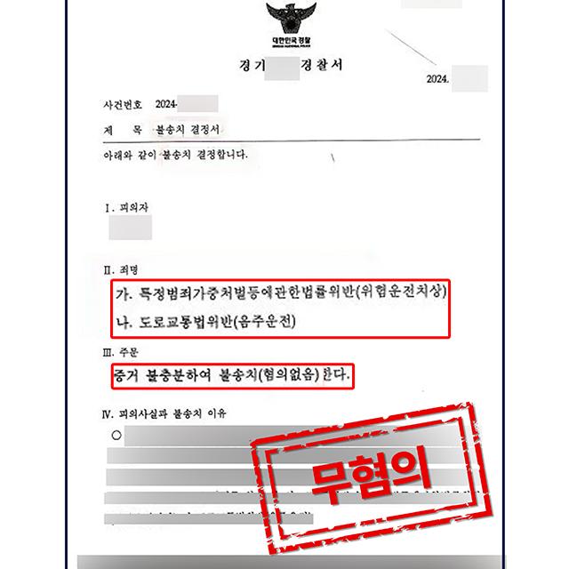 [피의자 변호] 직장동료가 음주운전을 신고한 사건, 무혐의 결정